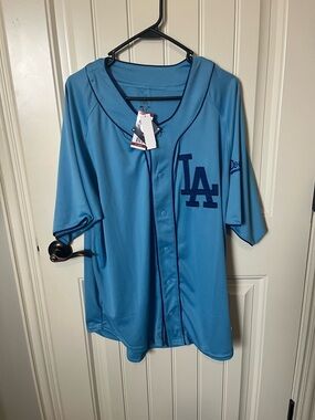 Genuine Merchandise Light Blue Baseball Jersey with Navy Trim